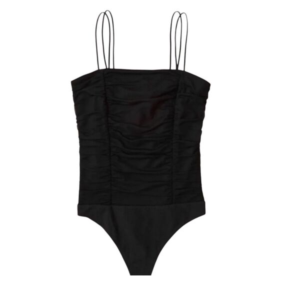 Abercrombie & Fitch Tops - Abercrombie & Fitch Black Ruched Bodysuit Sz M Dbl Spaghetti Straps
